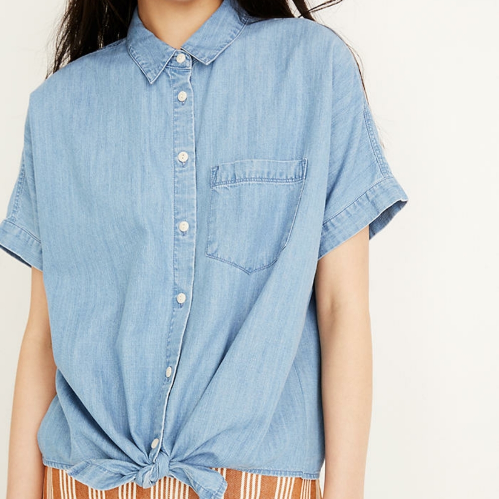 MADEWELL oversized denim tie-front lightweight women’s shirt Size XXS